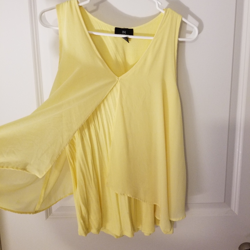 Yellow Sheer & Cotton Tank Top Blouse